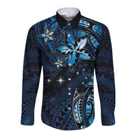 Hawaii Makahiki Season Long Sleeve Button Shirt Floral Tribal Tattoo Blue Galaxy