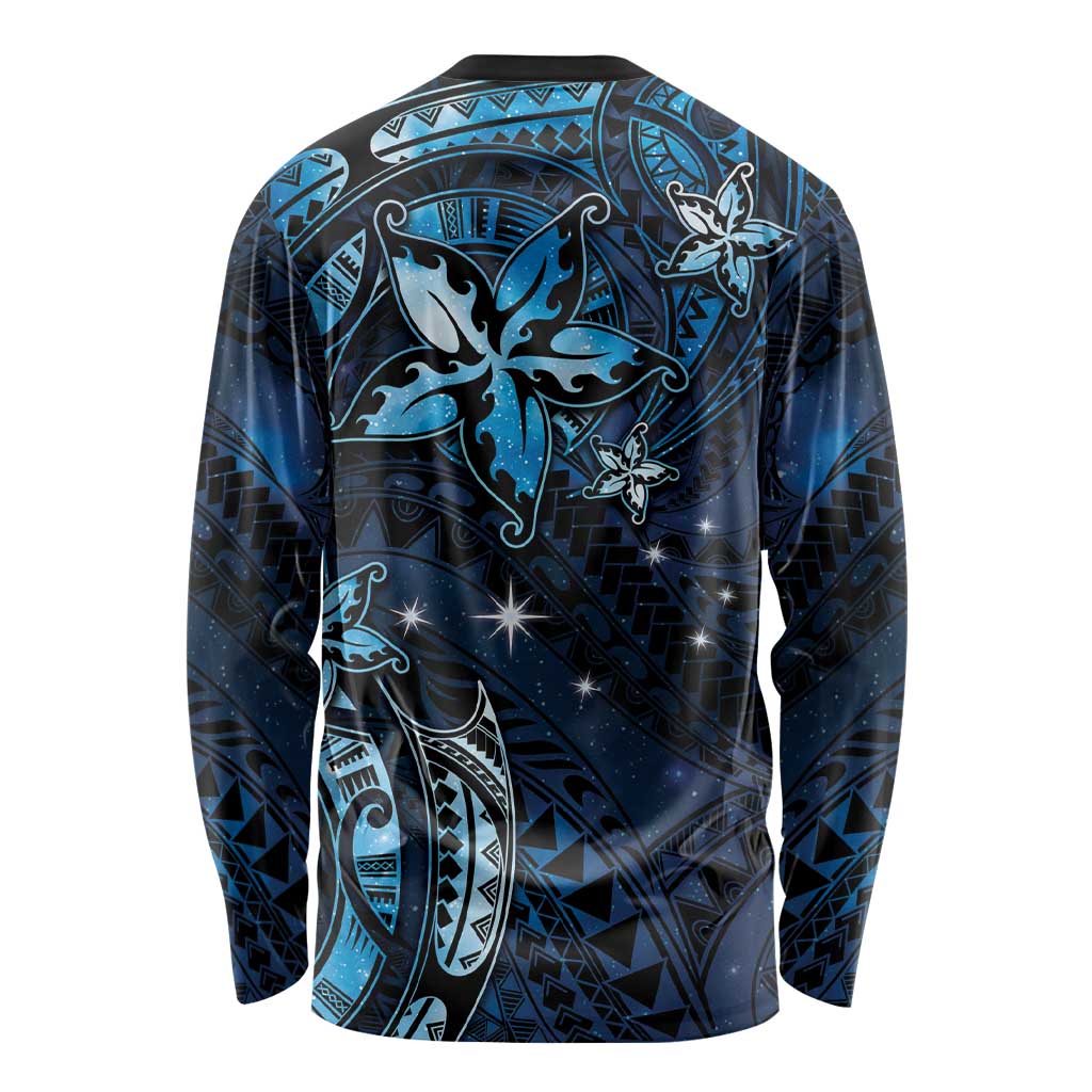 Hawaii Makahiki Season Long Sleeve Shirt Floral Tribal Tattoo Blue Galaxy