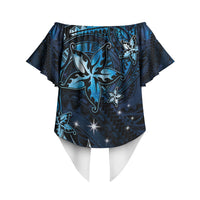 Hawaii Makahiki Season Off Shoulder Wrap Waist Top Floral Tribal Tattoo Blue Galaxy LT05 - Polynesian Pride