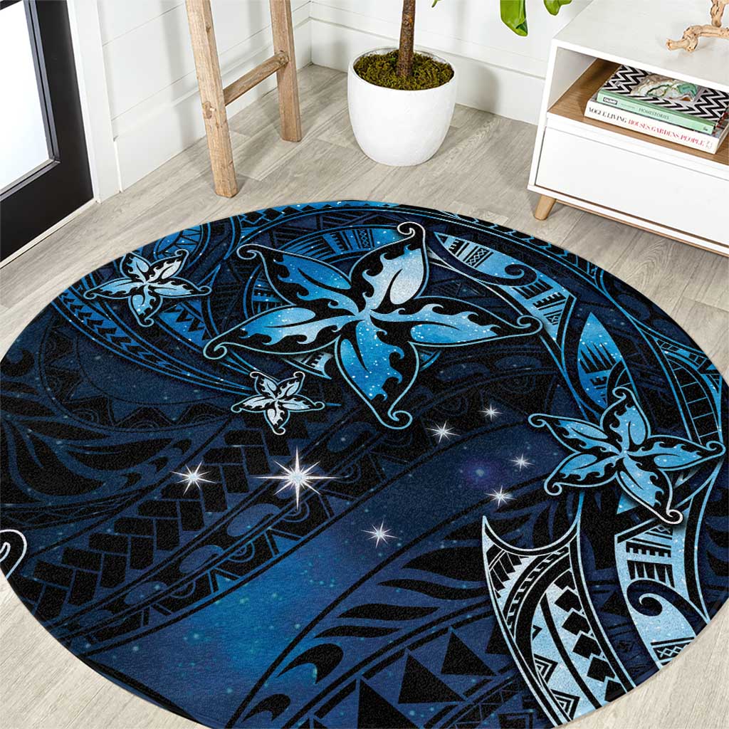 Hawaii Makahiki Season Round Carpet Floral Tribal Tattoo Blue Galaxy LT05 Blue - Polynesian Pride
