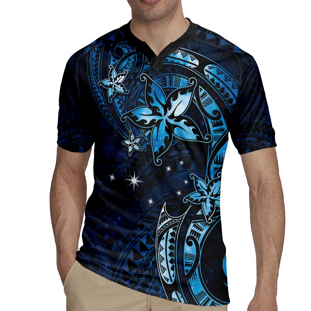 Hawaii Makahiki Season Rugby Jersey Floral Tribal Tattoo Blue Galaxy