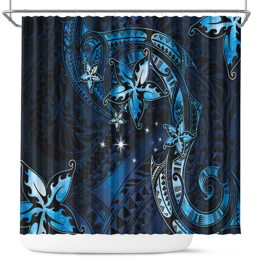 Hawaii Makahiki Season Shower Curtain Floral Tribal Tattoo Blue Galaxy LT05 Blue - Polynesian Pride