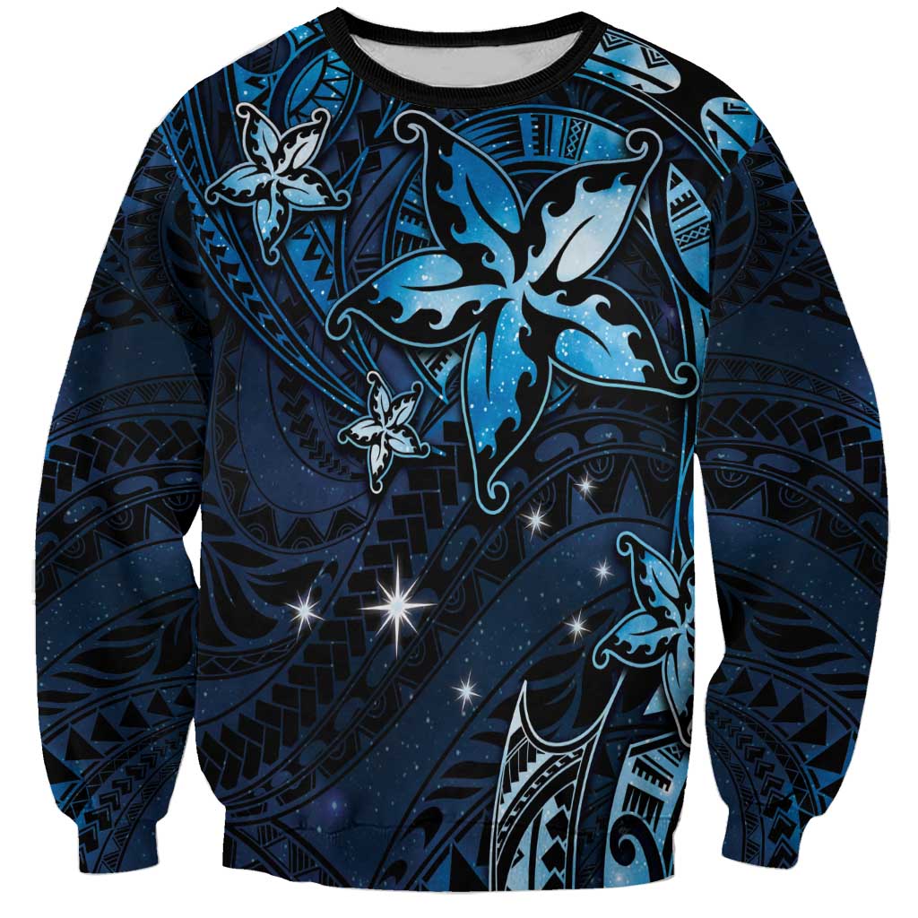 Hawaii Makahiki Season Sweatshirt Floral Tribal Tattoo Blue Galaxy