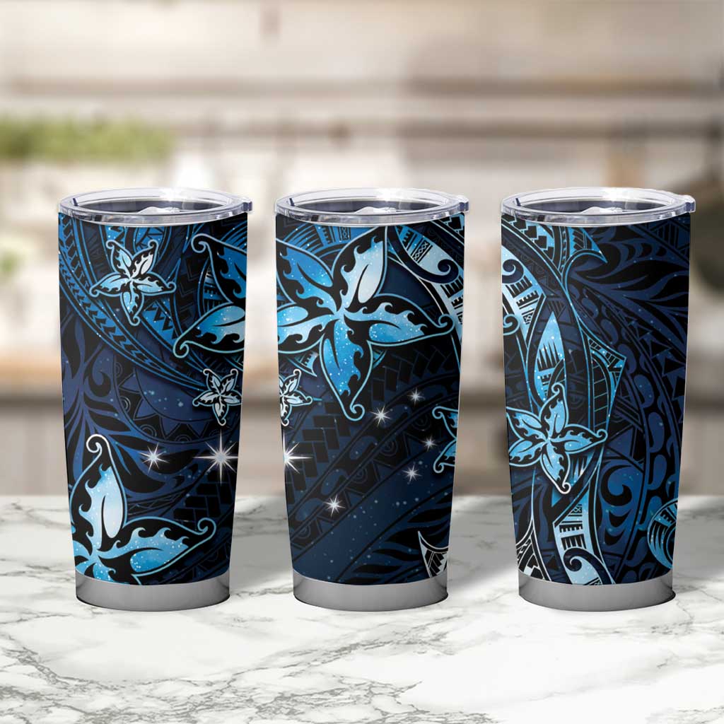 Hawaii Makahiki Season Tumbler Cup Floral Tribal Tattoo Blue Galaxy