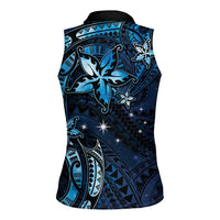 Hawaii Makahiki Season Women Sleeveless Polo Shirt Floral Tribal Tattoo Blue Galaxy