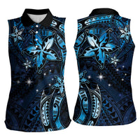 Hawaii Makahiki Season Women Sleeveless Polo Shirt Floral Tribal Tattoo Blue Galaxy