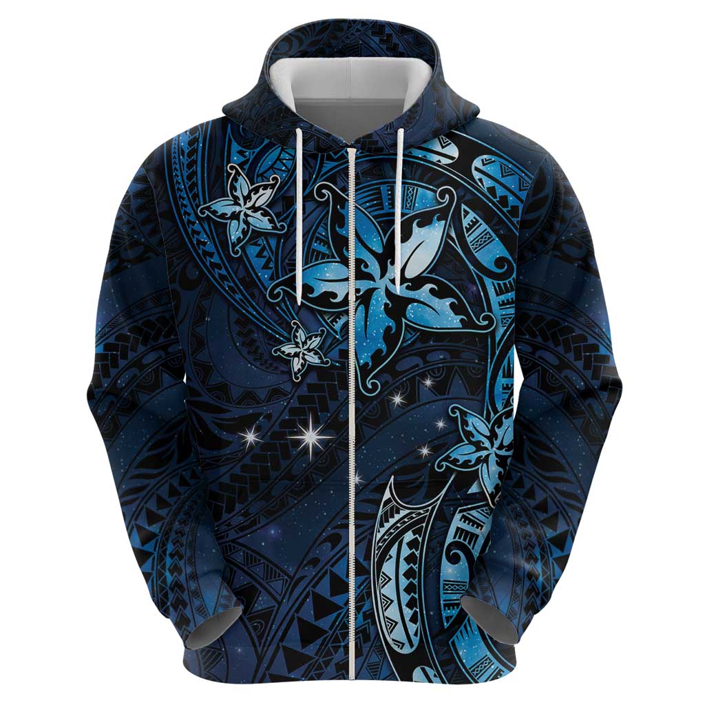 Hawaii Makahiki Season Zip Hoodie Floral Tribal Tattoo Blue Galaxy