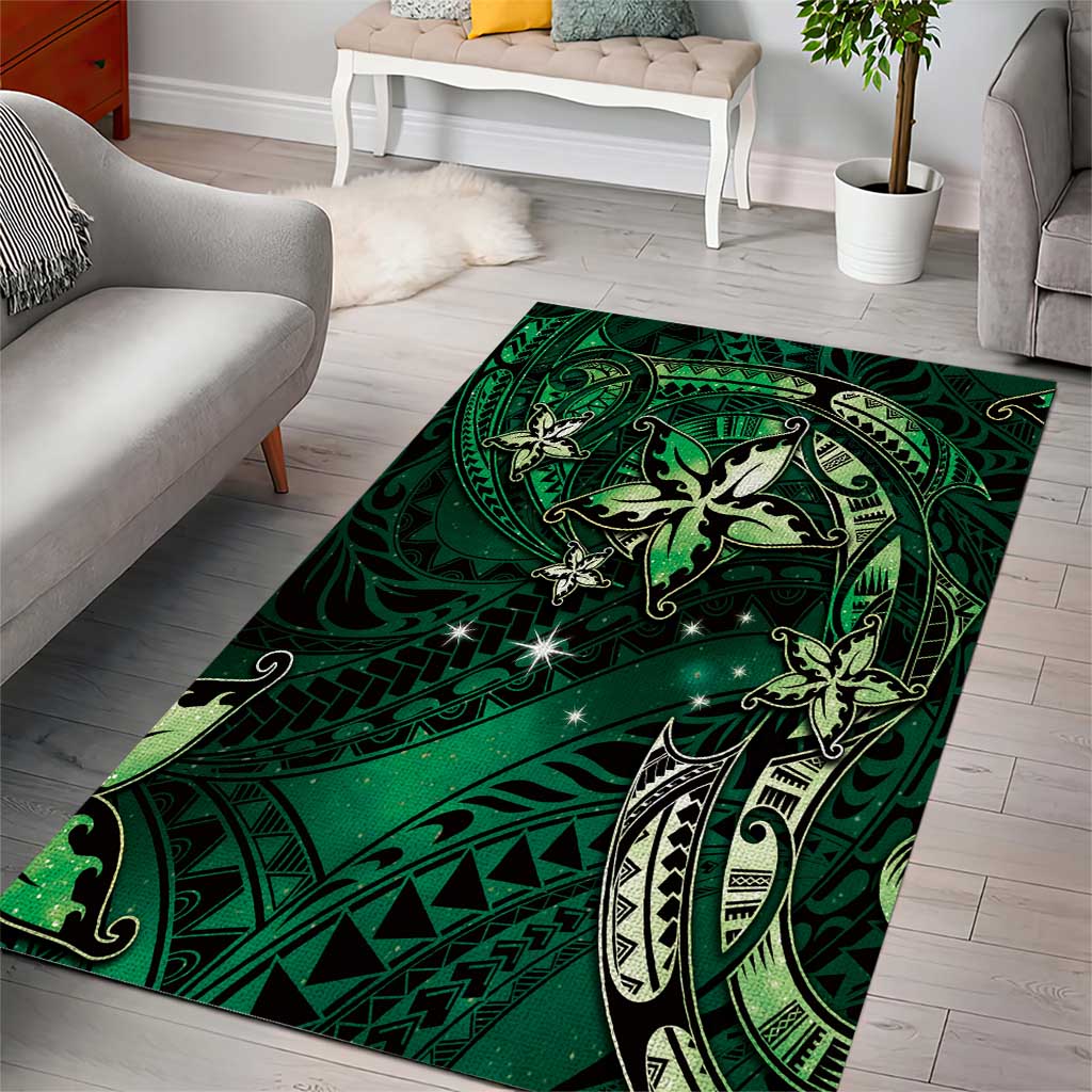 Hawaii Makahiki Season Area Rug Floral Tribal Tattoo Green Galaxy