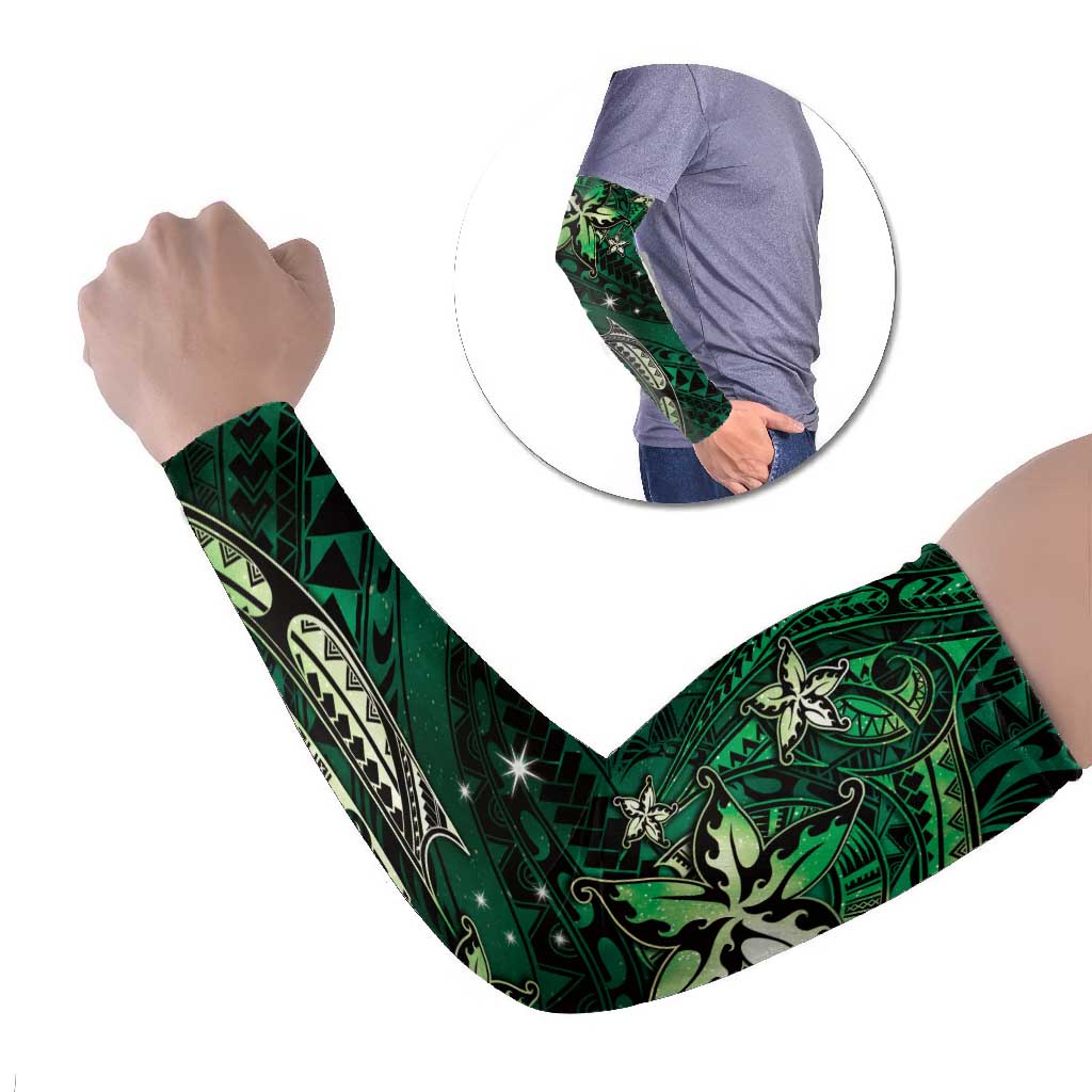 Hawaii Makahiki Season Arm Sleeves Floral Tribal Tattoo Green Galaxy - Polynesian Pride