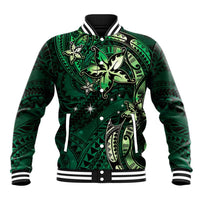 Hawaii Makahiki Season Baseball Jacket Floral Tribal Tattoo Green Galaxy LT05 Unisex Green - Polynesian Pride