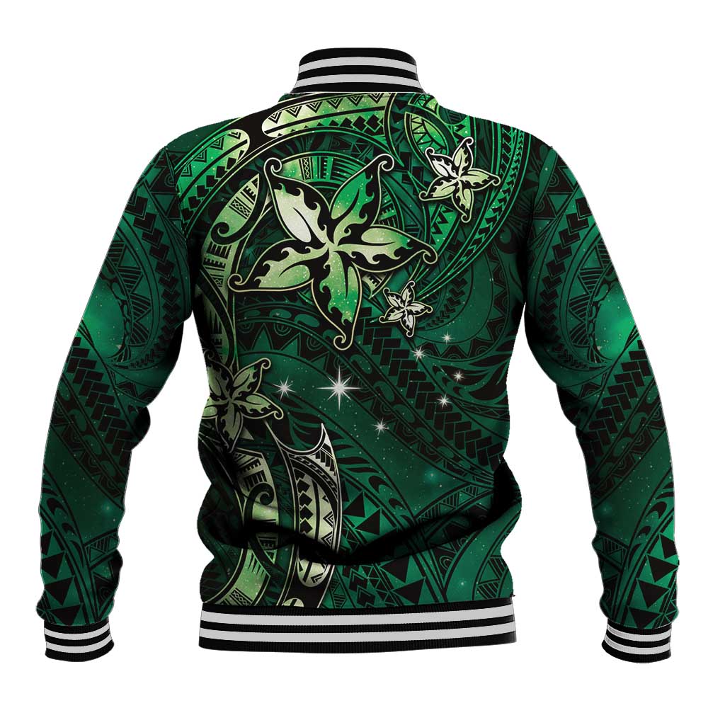 Hawaii Makahiki Season Baseball Jacket Floral Tribal Tattoo Green Galaxy LT05 - Polynesian Pride