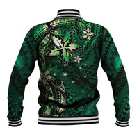 Hawaii Makahiki Season Baseball Jacket Floral Tribal Tattoo Green Galaxy LT05 - Polynesian Pride