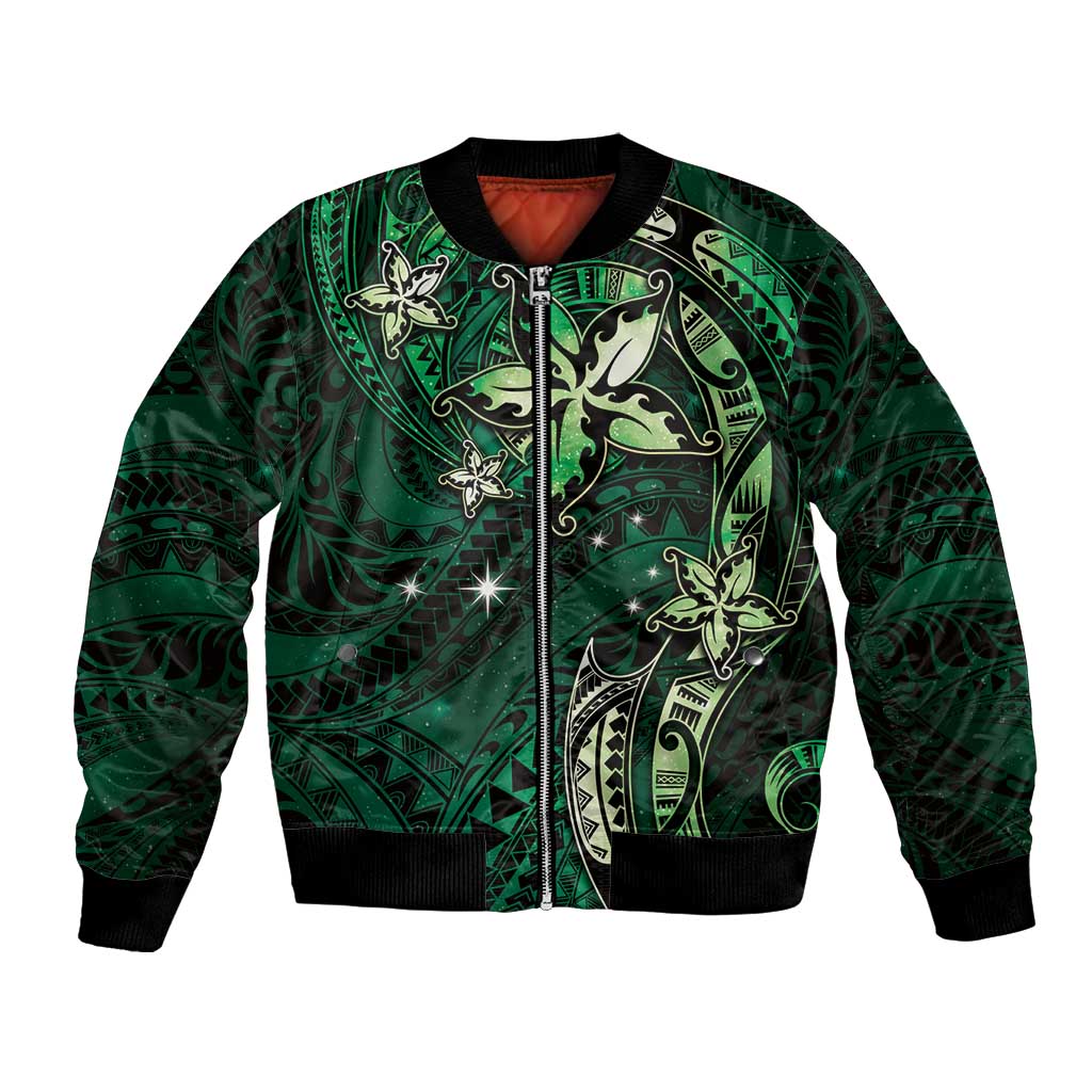 Hawaii Makahiki Season Bomber Jacket Floral Tribal Tattoo Green Galaxy LT05 Unisex Green - Polynesian Pride
