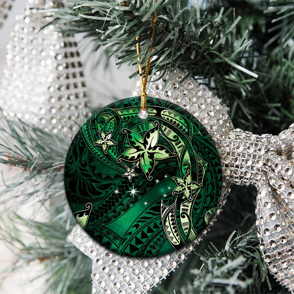 Hawaii Makahiki Season Ceramic Ornament Floral Tribal Tattoo Green Galaxy