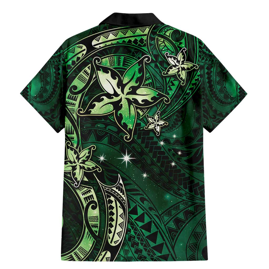 Hawaii Makahiki Season Family Matching Mermaid Dress and Hawaiian Shirt Floral Tribal Tattoo Green Galaxy