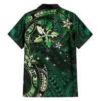 Hawaii Makahiki Season Family Matching Short Sleeve Bodycon Dress and Hawaiian Shirt Floral Tribal Tattoo Green Galaxy LT05 - Polynesian Pride