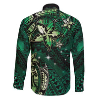 Hawaii Makahiki Season Family Matching Short Sleeve Bodycon Dress and Hawaiian Shirt Floral Tribal Tattoo Green Galaxy LT05 - Polynesian Pride