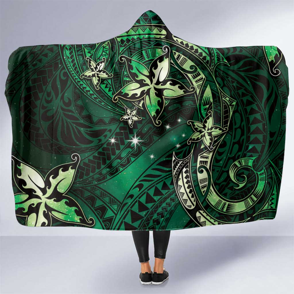 Hawaii Makahiki Season Hooded Blanket Floral Tribal Tattoo Green Galaxy LT05 One Size Green - Polynesian Pride