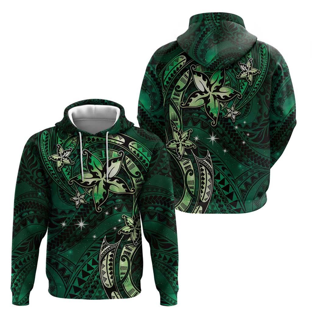 Hawaii Makahiki Season Hoodie Floral Tribal Tattoo Green Galaxy