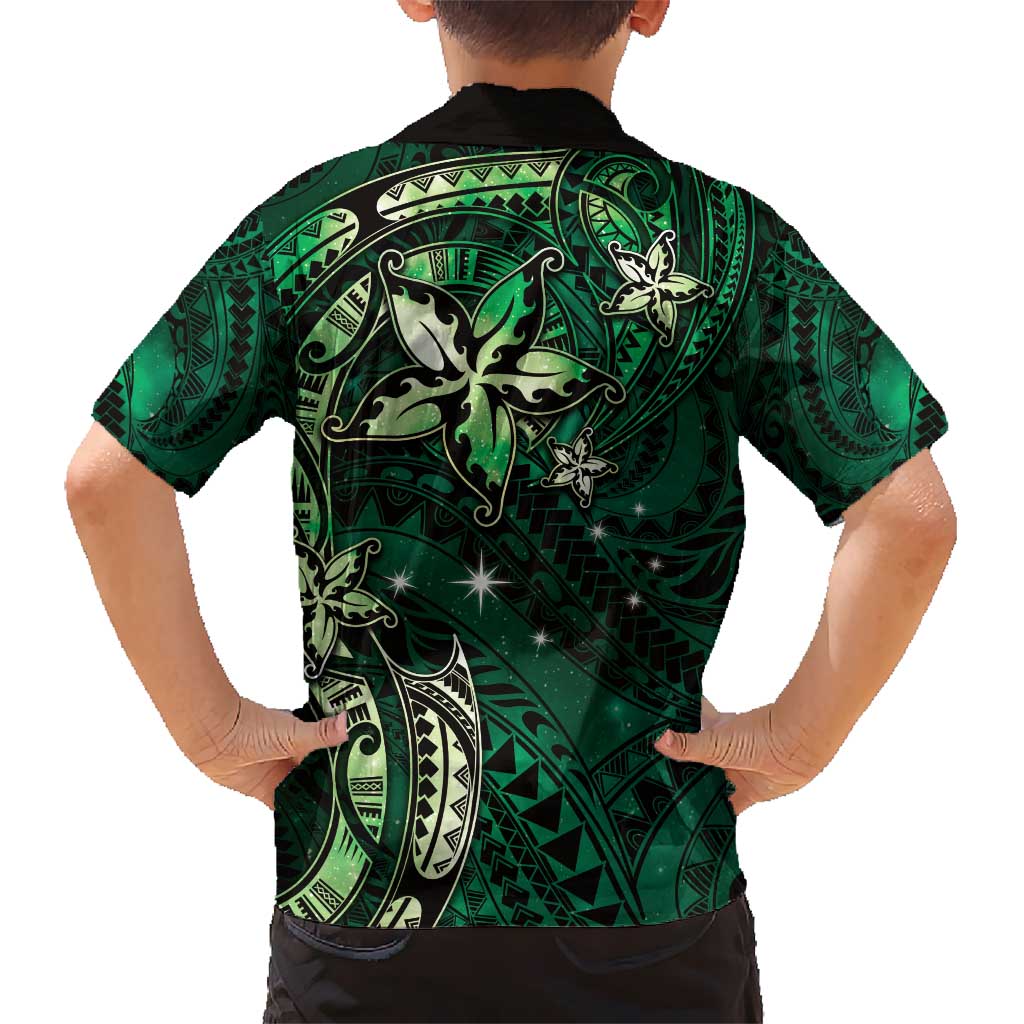 Hawaii Makahiki Season Kid Hawaiian Shirt Floral Tribal Tattoo Green Galaxy