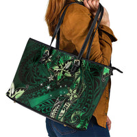 Hawaii Makahiki Season Leather Tote Bag Floral Tribal Tattoo Green Galaxy