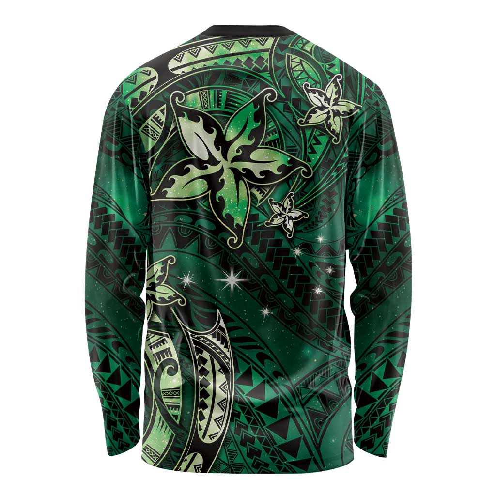 Hawaii Makahiki Season Long Sleeve Shirt Floral Tribal Tattoo Green Galaxy
