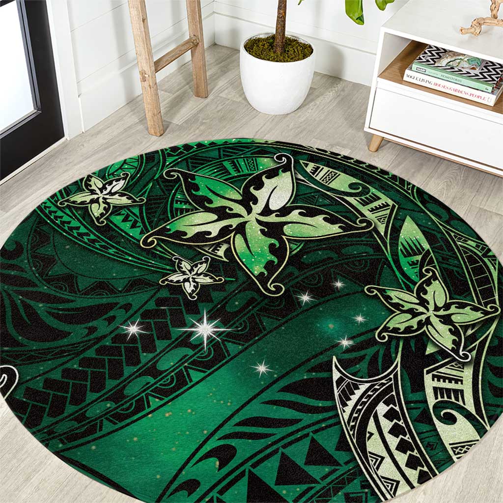 Hawaii Makahiki Season Round Carpet Floral Tribal Tattoo Green Galaxy LT05 Green - Polynesian Pride