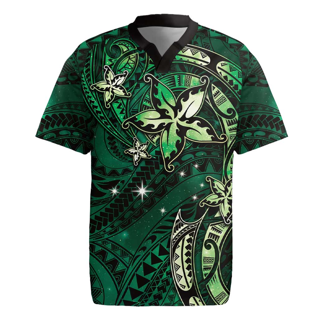 Hawaii Makahiki Season Rugby Jersey Floral Tribal Tattoo Green Galaxy