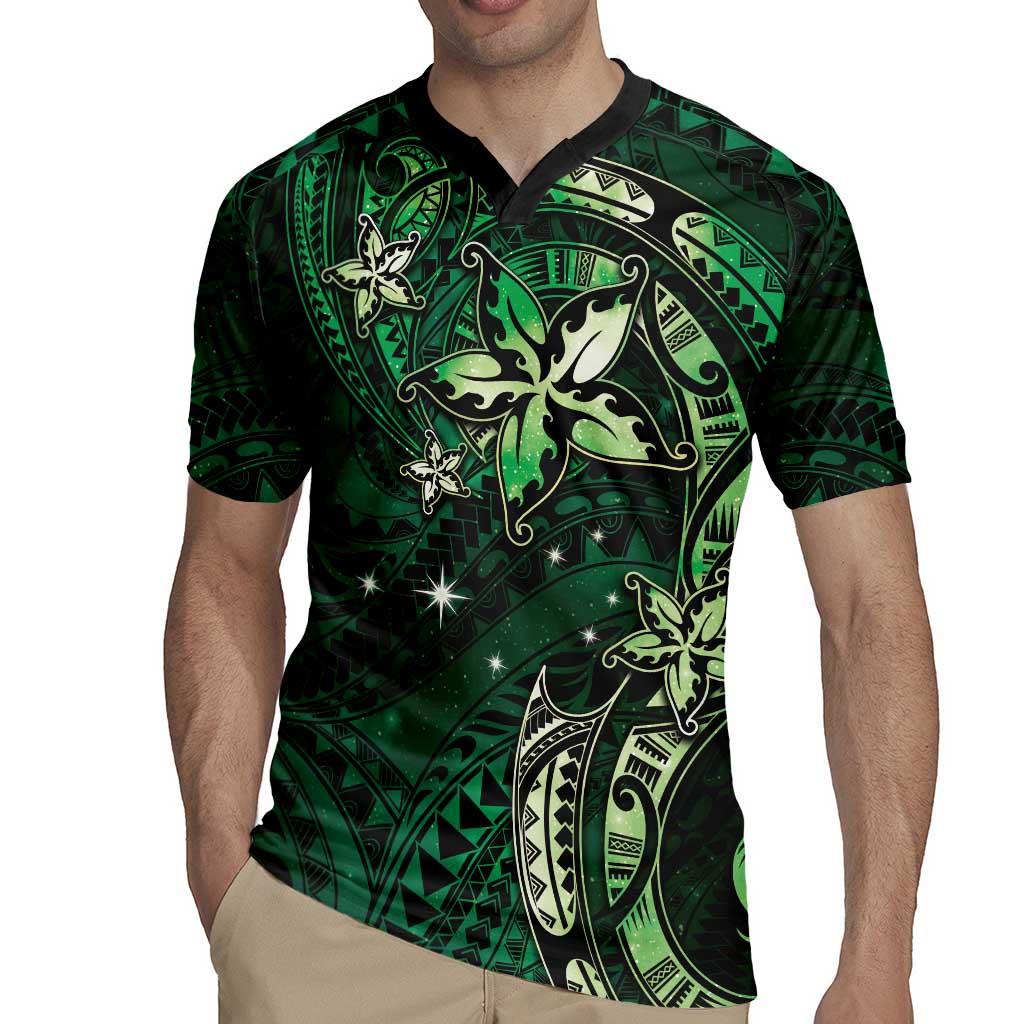 Hawaii Makahiki Season Rugby Jersey Floral Tribal Tattoo Green Galaxy