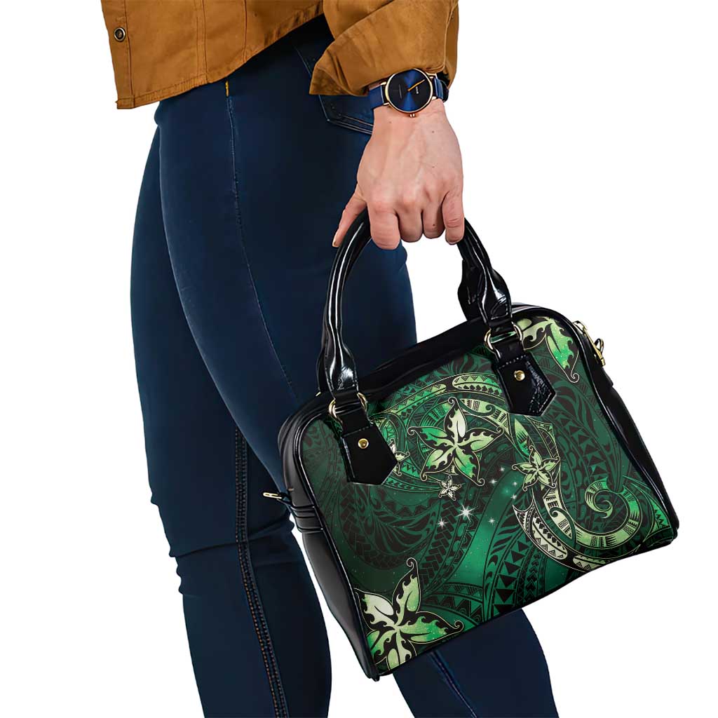Hawaii Makahiki Season Shoulder Handbag Floral Tribal Tattoo Green Galaxy