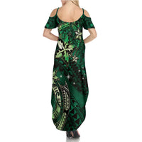 Hawaii Makahiki Season Summer Maxi Dress Floral Tribal Tattoo Green Galaxy LT05 - Polynesian Pride