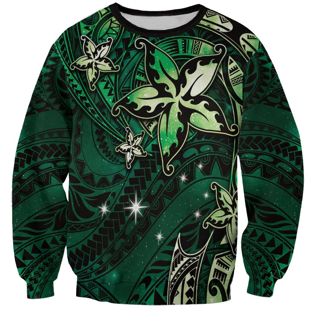 Hawaii Makahiki Season Sweatshirt Floral Tribal Tattoo Green Galaxy