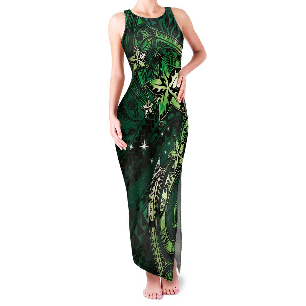 Hawaii Makahiki Season Tank Maxi Dress Floral Tribal Tattoo Green Galaxy