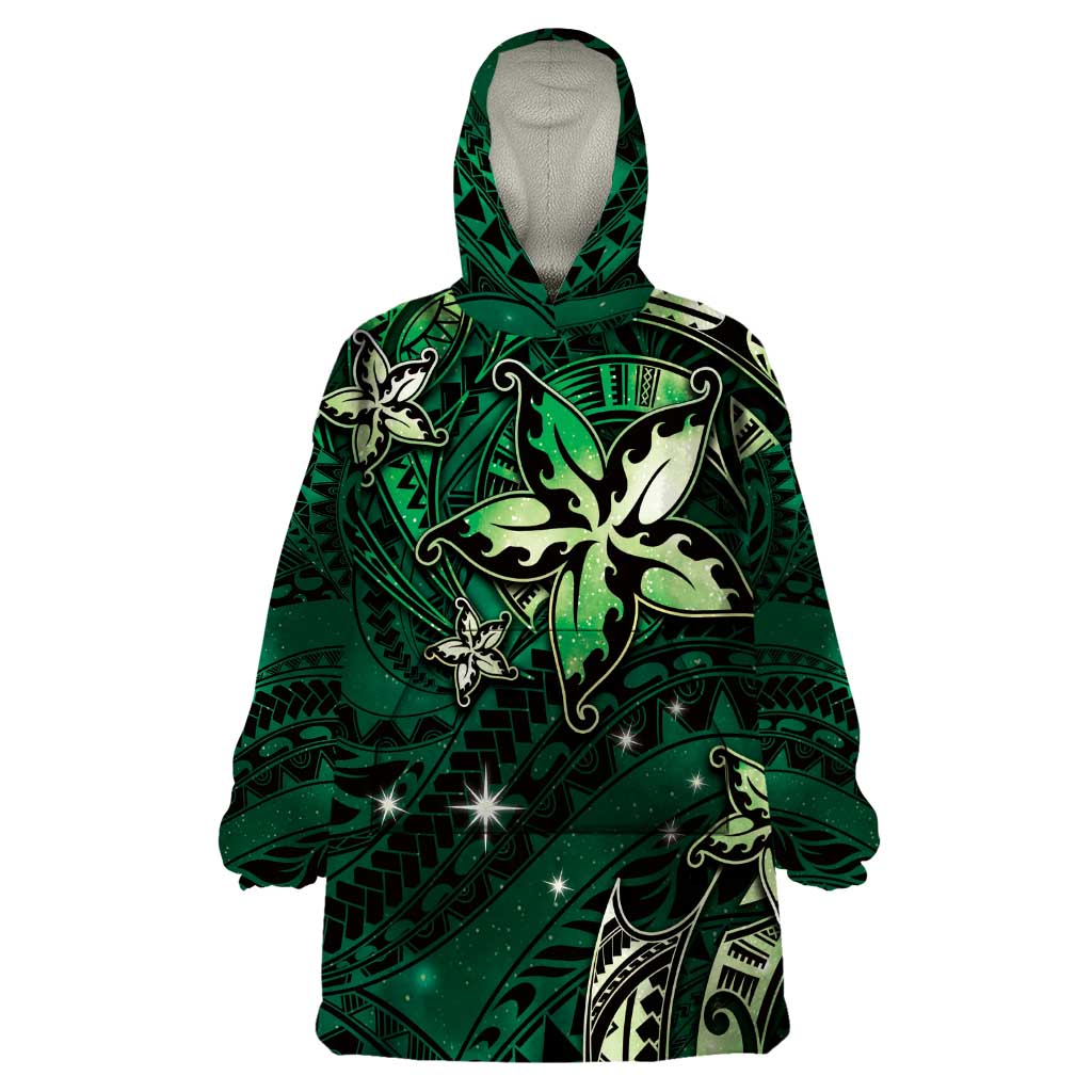 Hawaii Makahiki Season Wearable Blanket Hoodie Floral Tribal Tattoo Green Galaxy LT05 One Size Green - Polynesian Pride