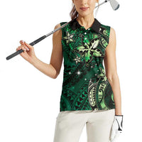 Hawaii Makahiki Season Women Sleeveless Polo Shirt Floral Tribal Tattoo Green Galaxy