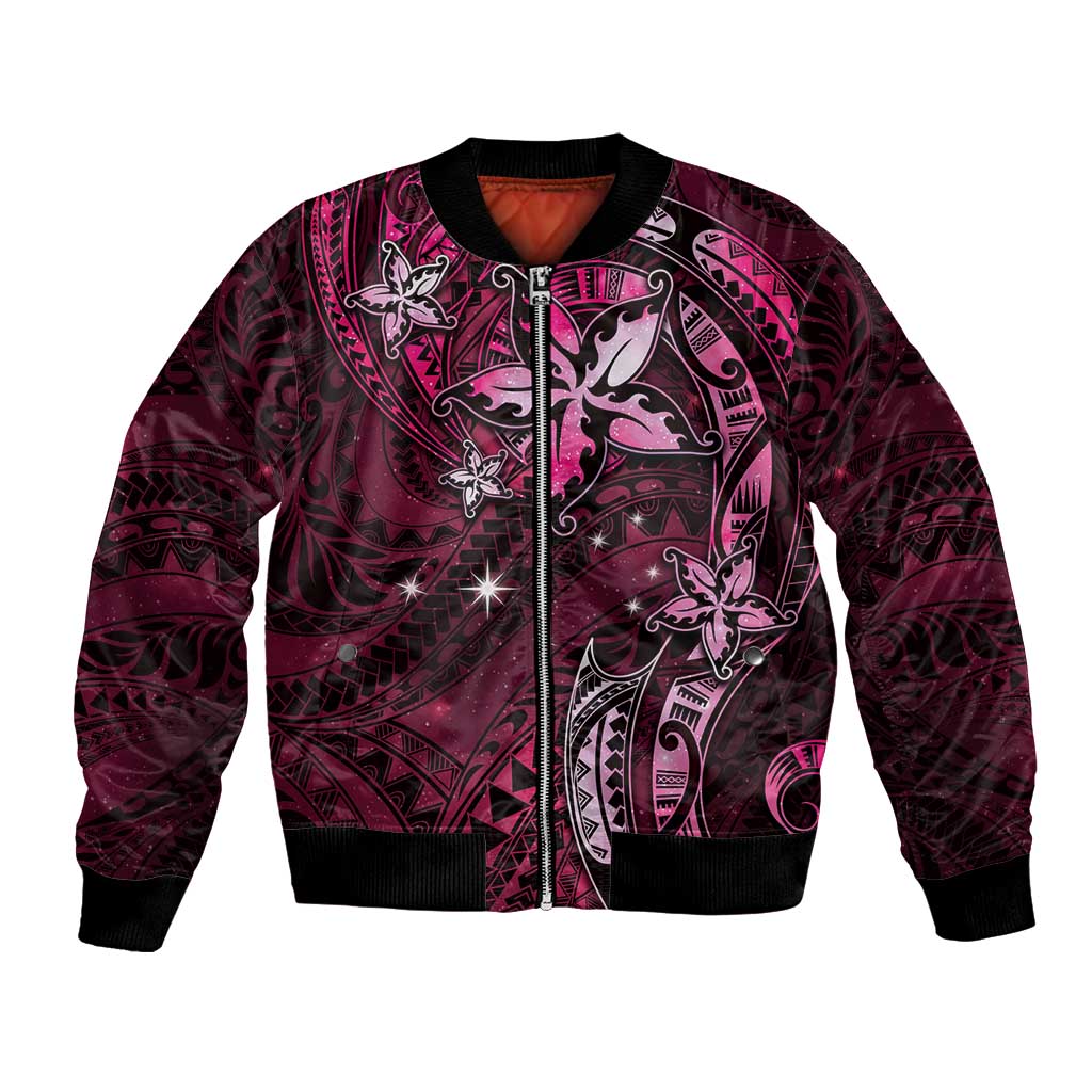 Hawaii Makahiki Season Bomber Jacket Floral Tribal Tattoo Pink Galaxy LT05 Unisex Pink - Polynesian Pride