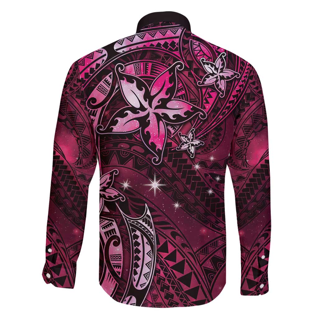 Hawaii Makahiki Season Family Matching Long Sleeve Bodycon Dress and Hawaiian Shirt Floral Tribal Tattoo Pink Galaxy