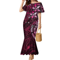 Hawaii Makahiki Season Family Matching Mermaid Dress and Hawaiian Shirt Floral Tribal Tattoo Pink Galaxy