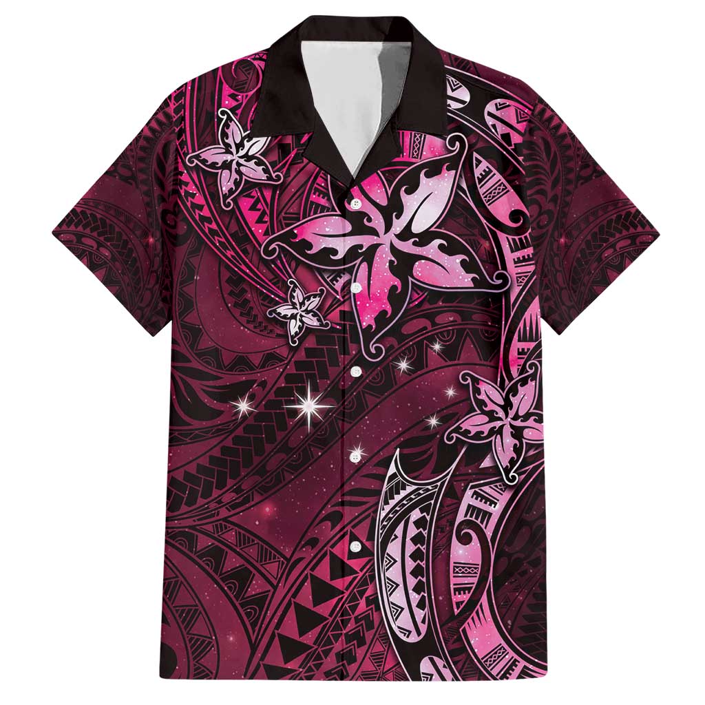 Hawaii Makahiki Season Family Matching Short Sleeve Bodycon Dress and Hawaiian Shirt Floral Tribal Tattoo Pink Galaxy LT05 Dad's Shirt - Short Sleeve Pink - Polynesian Pride