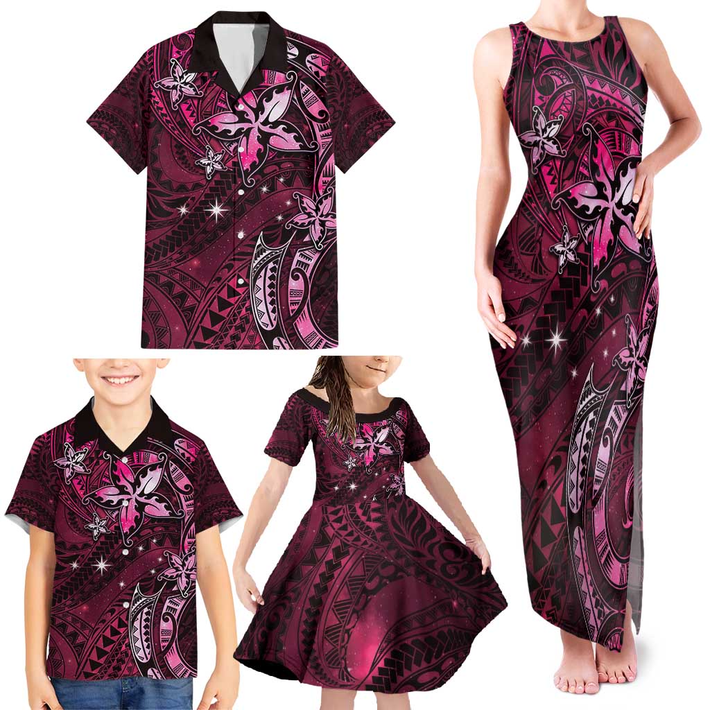 Hawaii Makahiki Season Family Matching Tank Maxi Dress and Hawaiian Shirt Floral Tribal Tattoo Pink Galaxy LT05 - Polynesian Pride