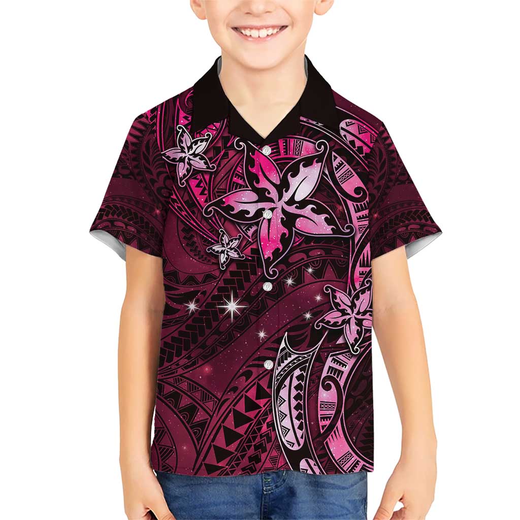 Hawaii Makahiki Season Kid Hawaiian Shirt Floral Tribal Tattoo Pink Galaxy