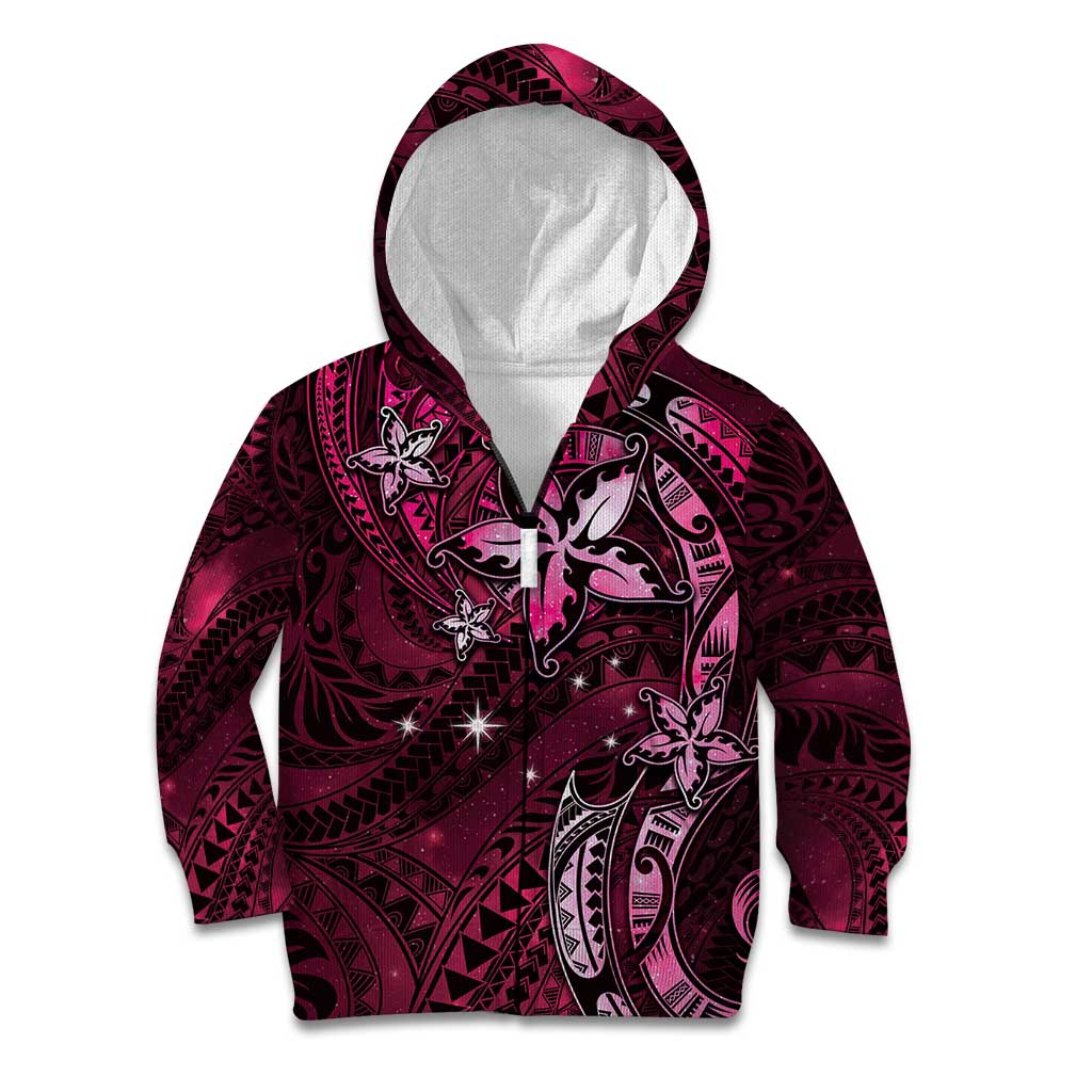 Hawaii Makahiki Season Kid Hoodie Floral Tribal Tattoo Pink Galaxy