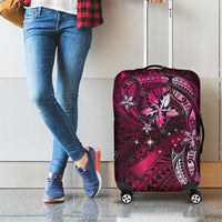 Hawaii Makahiki Season Luggage Cover Floral Tribal Tattoo Pink Galaxy