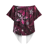 Hawaii Makahiki Season Off Shoulder Wrap Waist Top Floral Tribal Tattoo Pink Galaxy LT05 - Polynesian Pride