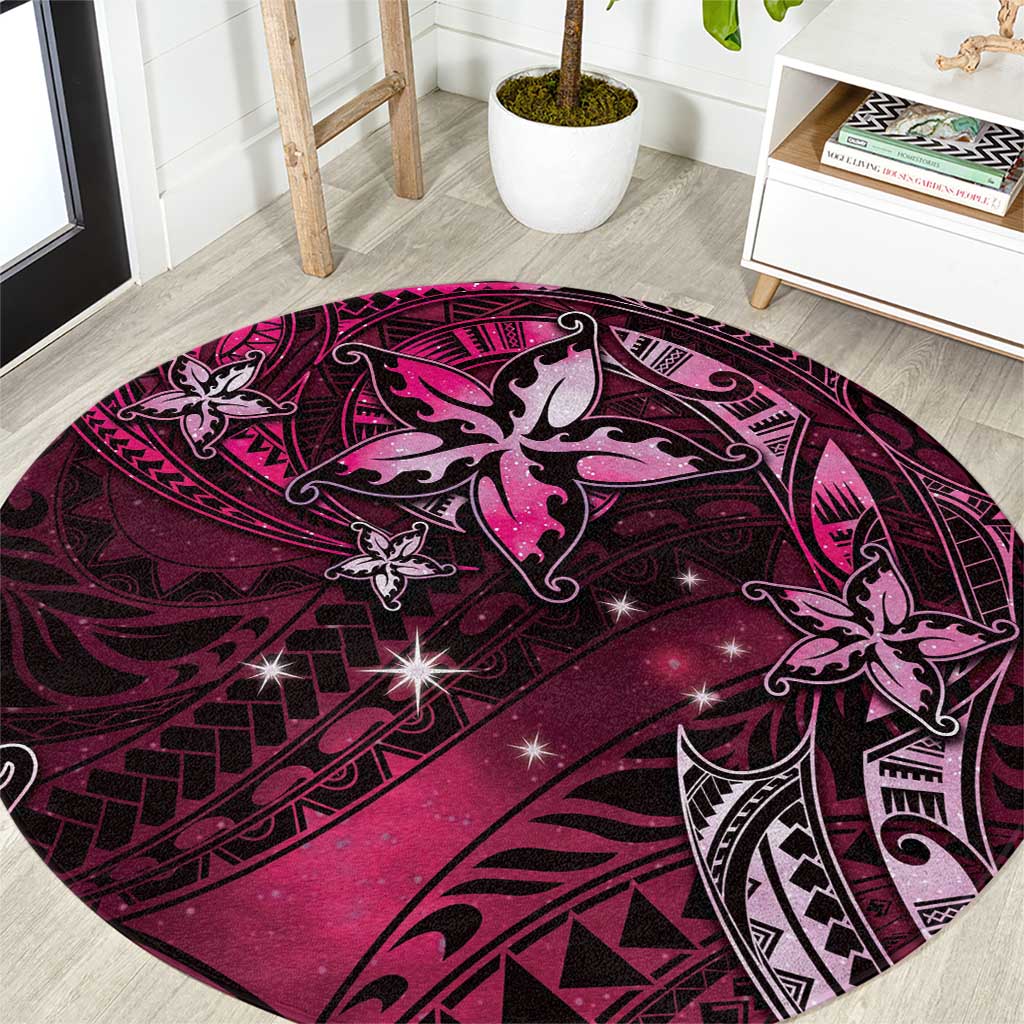 Hawaii Makahiki Season Round Carpet Floral Tribal Tattoo Pink Galaxy LT05 Pink - Polynesian Pride