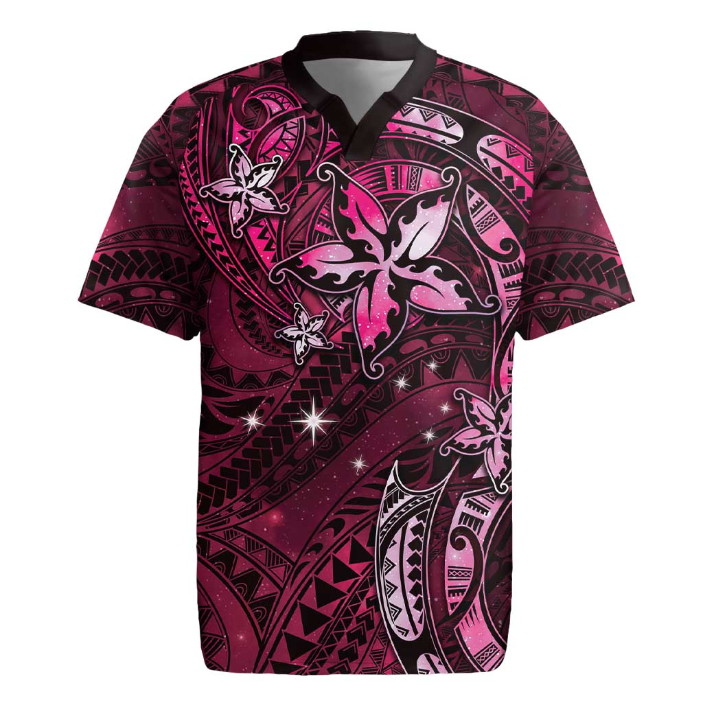 Hawaii Makahiki Season Rugby Jersey Floral Tribal Tattoo Pink Galaxy