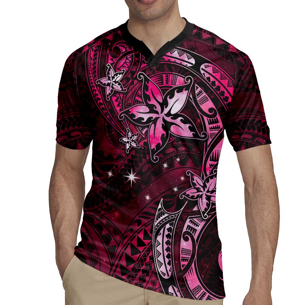 Hawaii Makahiki Season Rugby Jersey Floral Tribal Tattoo Pink Galaxy