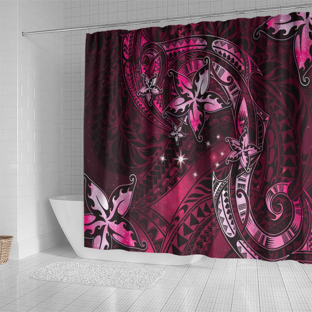 Hawaii Makahiki Season Shower Curtain Floral Tribal Tattoo Pink Galaxy