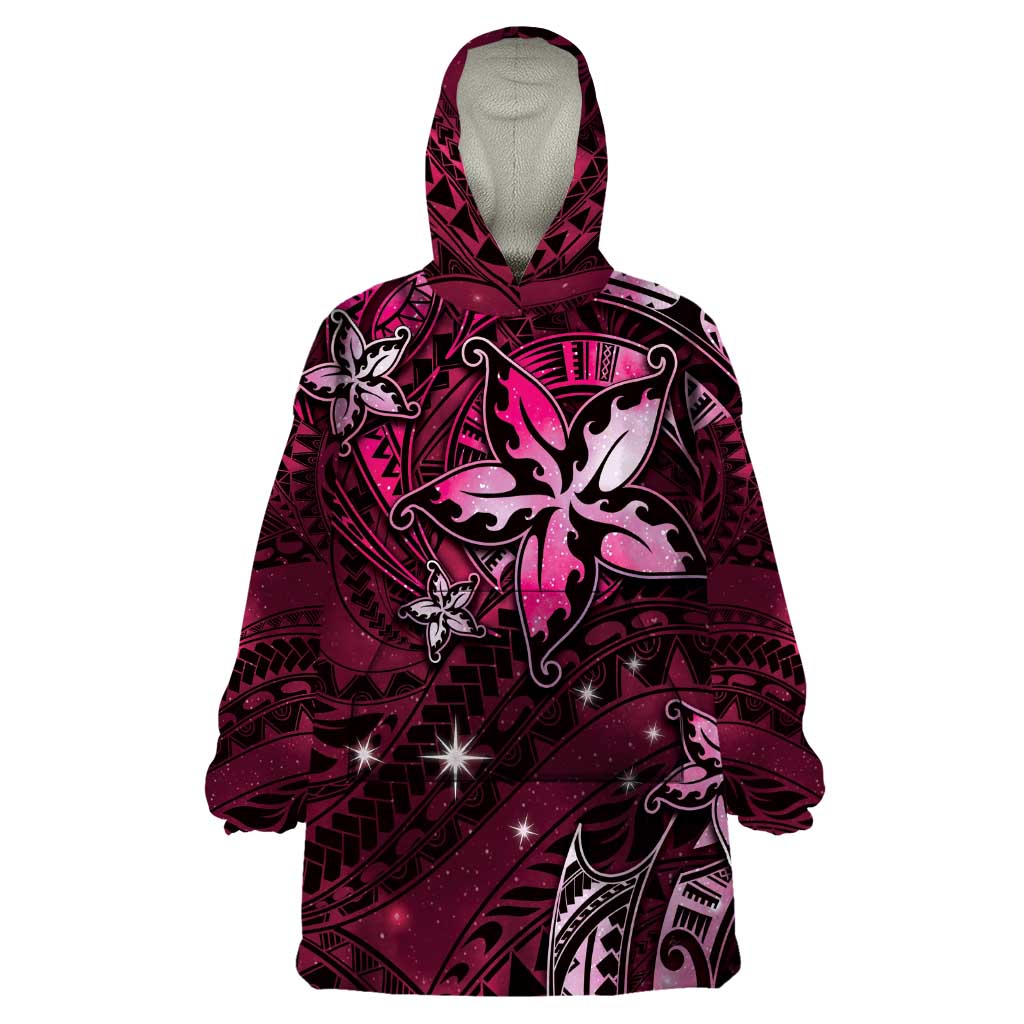 Hawaii Makahiki Season Wearable Blanket Hoodie Floral Tribal Tattoo Pink Galaxy LT05 One Size Pink - Polynesian Pride