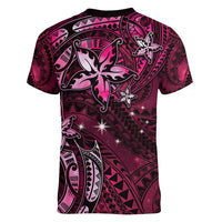Hawaii Makahiki Season Women V-Neck T-Shirt Floral Tribal Tattoo Pink Galaxy